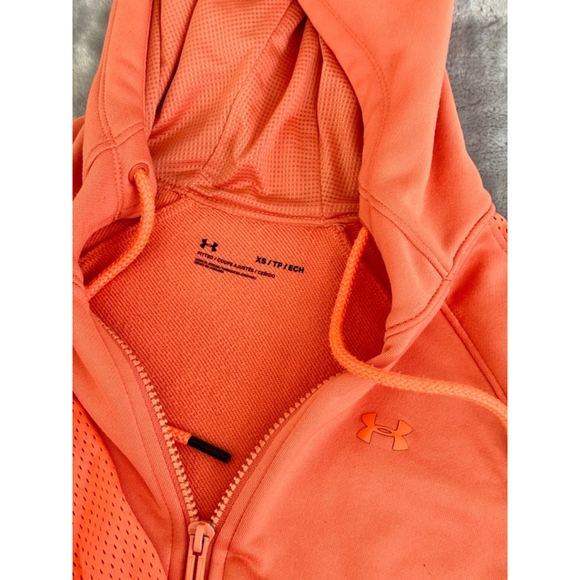 Under Armour Fitted XS Neon Coral/ Orange Mesh Full Zip Jacket Hooded - Picture 5 of 7